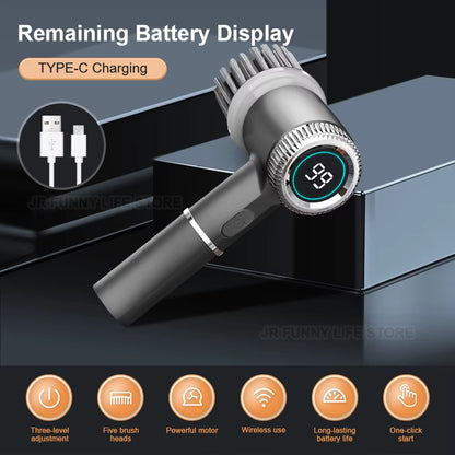 Smart Display Electric Cleaning Brush Wireless Kitchen Sink Cleaning Brush IPX7 Waterproof Electric Pot Brush Cleaning Tool