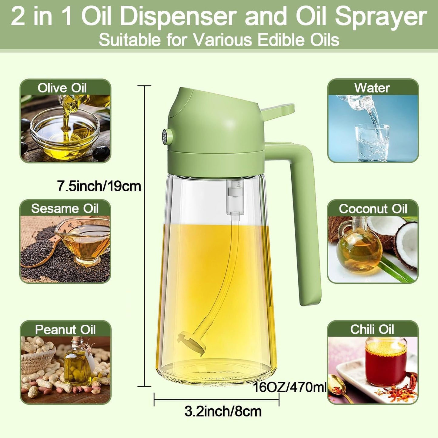 16Oz Oil Dispenser Bottle for Kitchen 2-In-1 Olive Oil Dispenser and Oil Spray