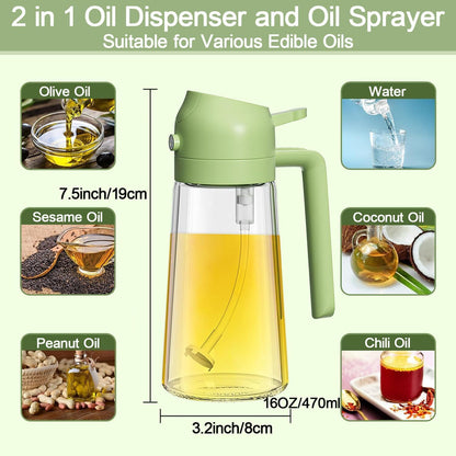 16Oz Oil Dispenser Bottle for Kitchen 2-In-1 Olive Oil Dispenser and Oil Spray